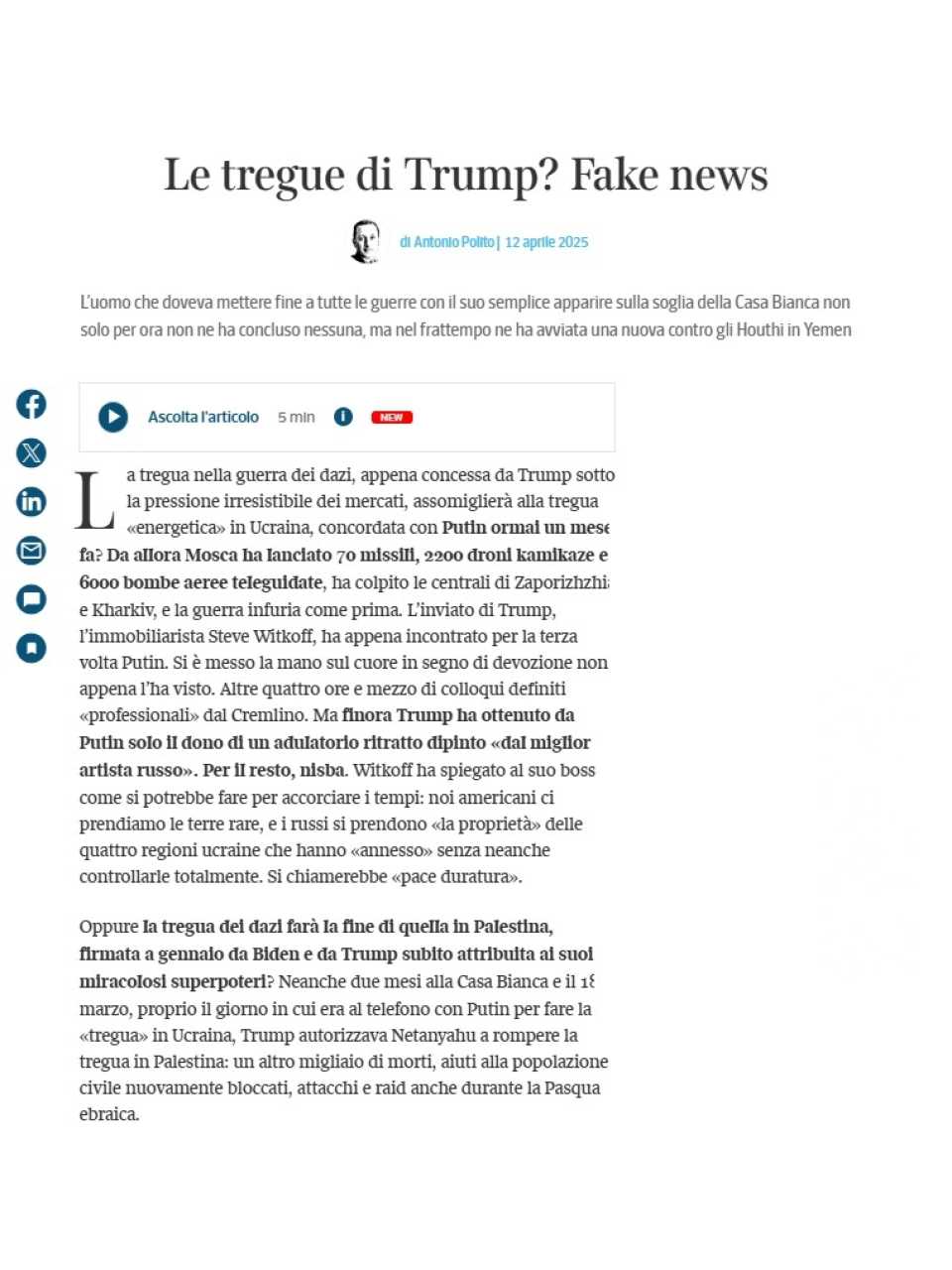Le tregue di Trump? Fake news